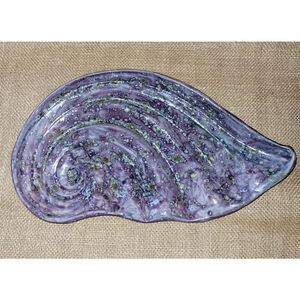 Sea Shell Shaped Art Pottery Tray Dish Purple With Green Lichen Accent Detail